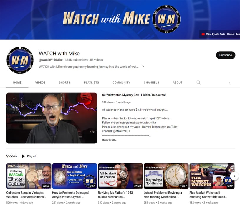 Watchmaking Videos @WatchWithMike on YouTube